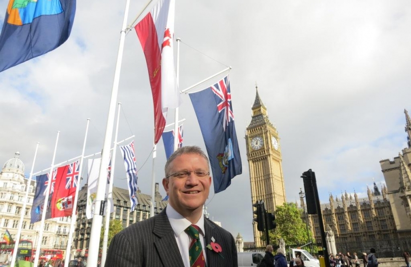 Pictured: Andrew Rosindell M.P. in Parliament Square
